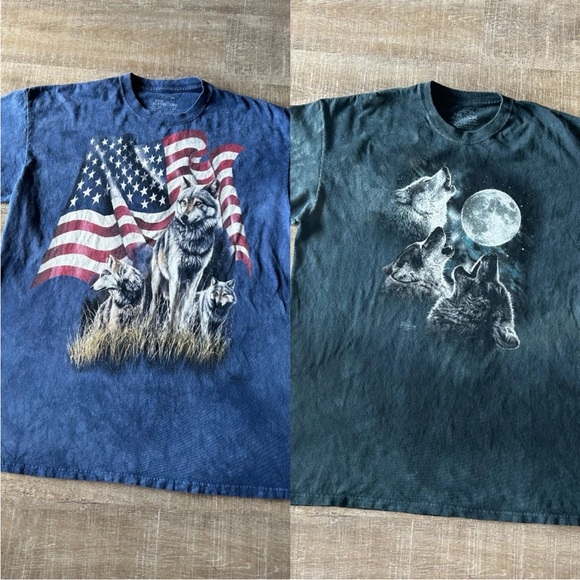 The Mountain Other - VTG The Mountain Shirt BUNDLE Mens XXL Blue Black Wolf American Flag Tie Dye USA